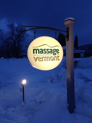 Massage Vermont ext sign at night by Brian P4